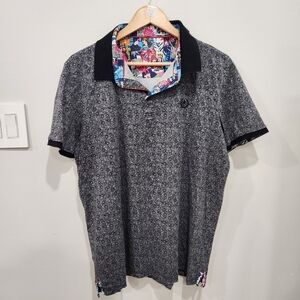 Au Noir Polo Mens 4 XL Gray Paisley Designer Performance Athletic Stretch Preppy